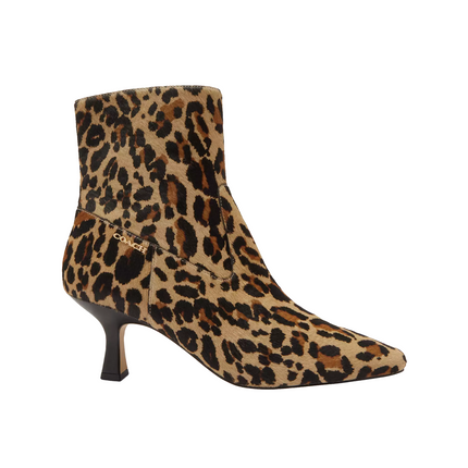 Coach Women's Kitten Heel Bootie With Leopard Print Tan & Black