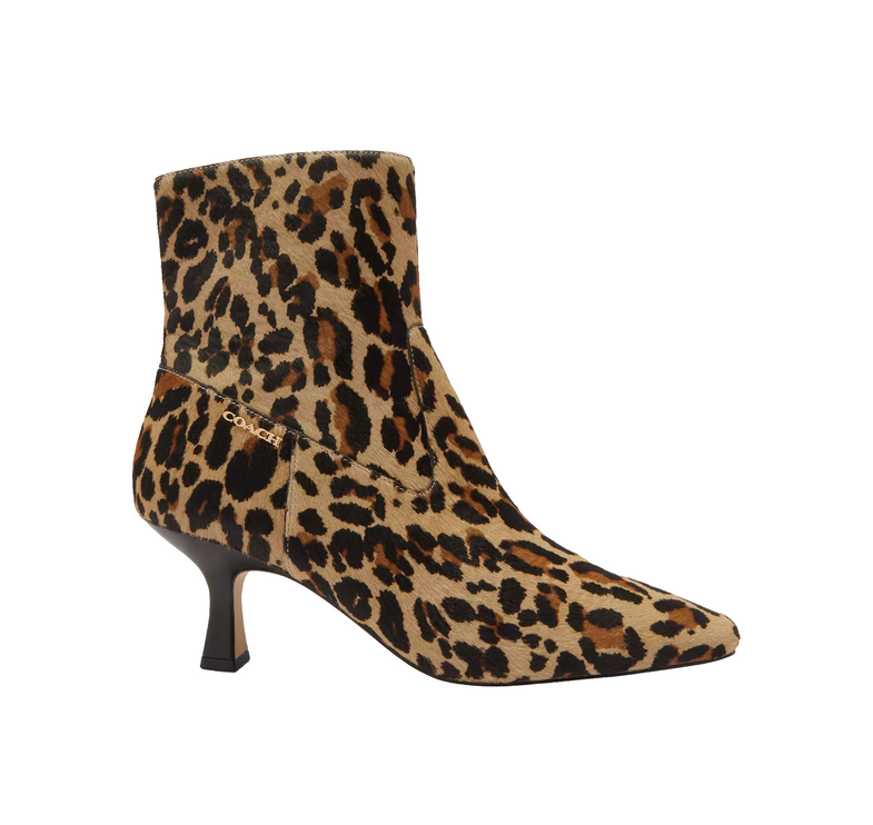 Coach Women's Kitten Heel Bootie With Leopard Print Tan & Black