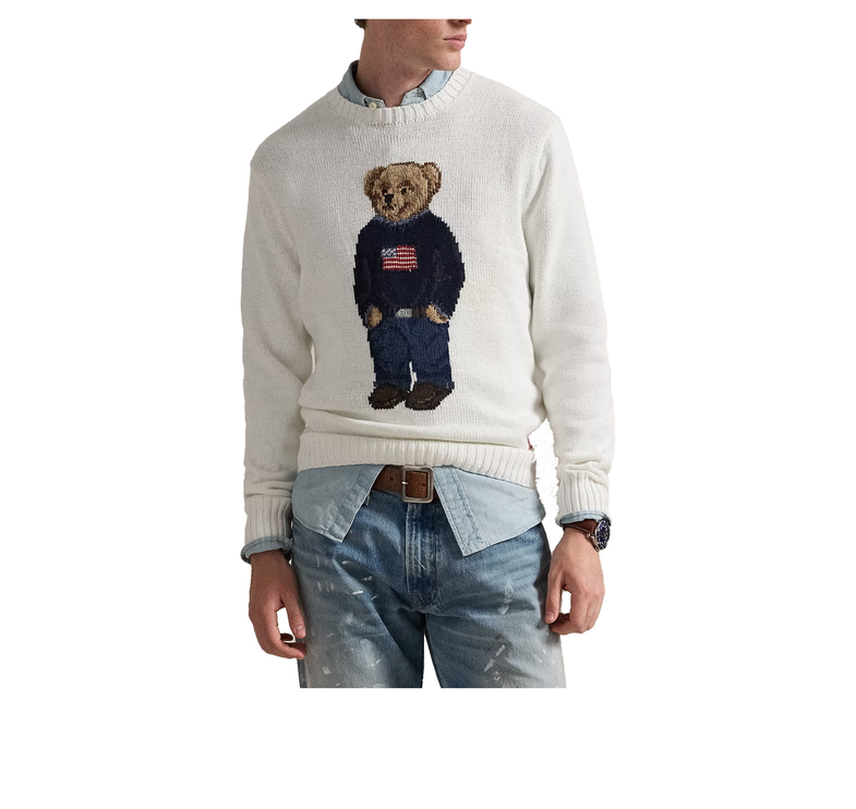 Polo Ralph Lauren Men's Polo Bear Cotton-Linen Sweater Deckwash White