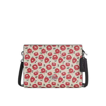 Coach Women's Slim Crossbody Bag With Floral Print Silver/Chalk/Black Multi