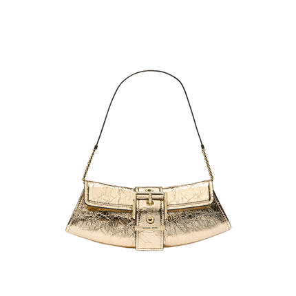 Michael Kors Women's Colby Small Crackled Metallic Leather Convertible Clutch Pale Gold