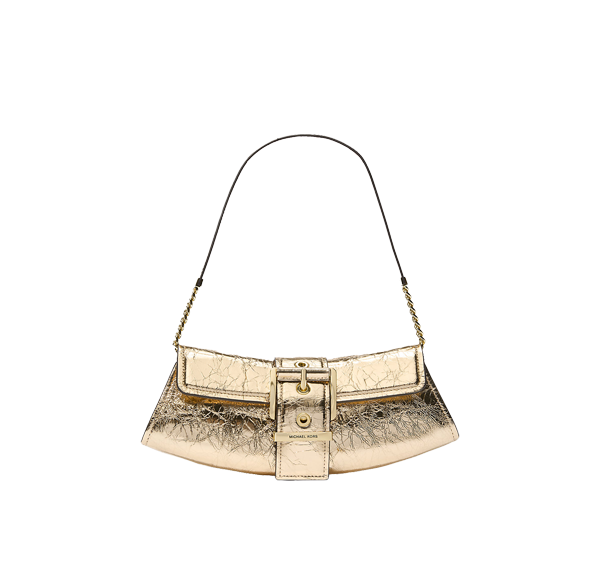 Michael Kors Women's Colby Small Crackled Metallic Leather Convertible Clutch Pale Gold