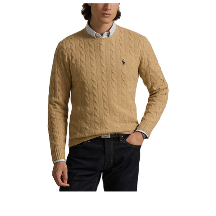 Polo Ralph Lauren Men's Cable-Knit Wool-Cashmere Sweater Camel Melange