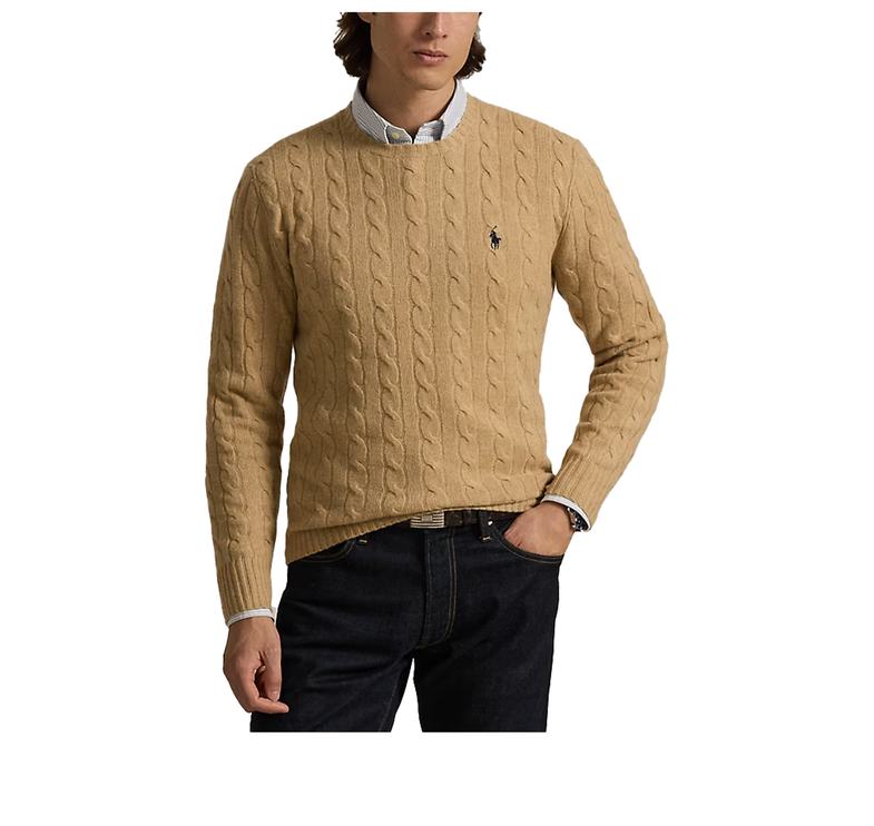 Polo Ralph Lauren Men's Cable-Knit Wool-Cashmere Sweater Camel Melange