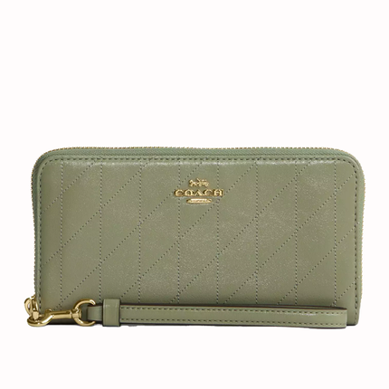 Coach Women's Long Zip Around Wallet With Quilting Gold/Pistachio