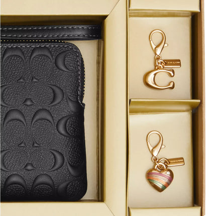 Coach Women's Boxed Corner Zip Wristlet In Signature Leather Gold/Black