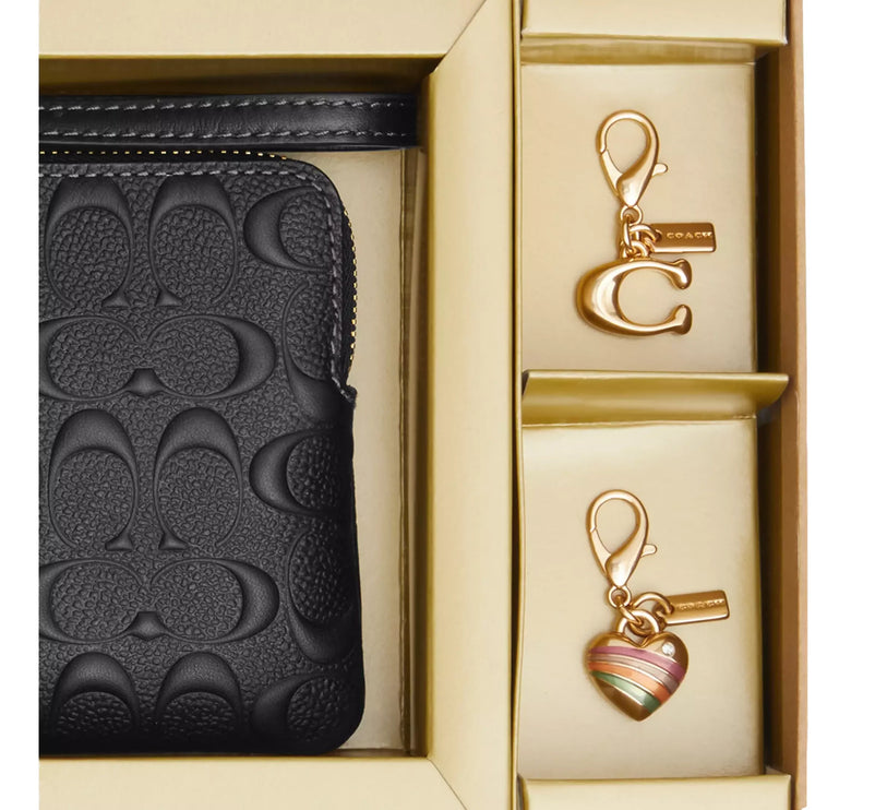 Coach Women's Boxed Corner Zip Wristlet In Signature Leather Gold/Black