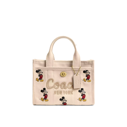 Coach Women's Disney X Coach Cargo Tote Bag 20 With Mickey Mouse In Regenerative Cotton Canvas Brass/Ivory Multi