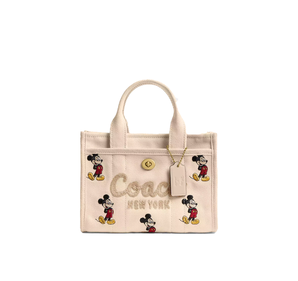 Coach Women's Disney X Coach Cargo Tote Bag 20 With Mickey Mouse In Regenerative Cotton Canvas Brass/Ivory Multi