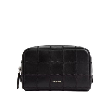 Coach Women's Cosmetic Pouch In Checkerboard Upcrafted Leather Black