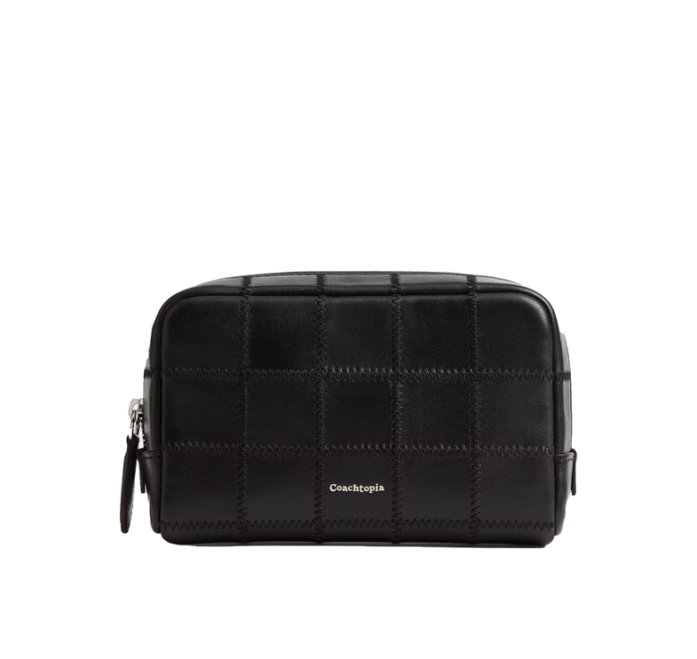 Coach Women's Cosmetic Pouch In Checkerboard Upcrafted Leather Black