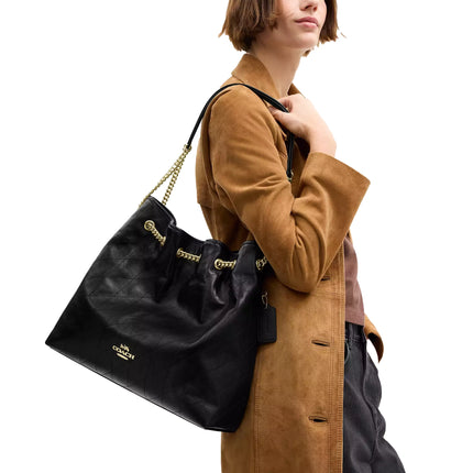 Coach Women's Evelyn Large Shoulder Bag With Quilting Gold/Black