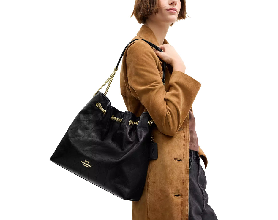 Coach Women's Evelyn Large Shoulder Bag With Quilting Gold/Black