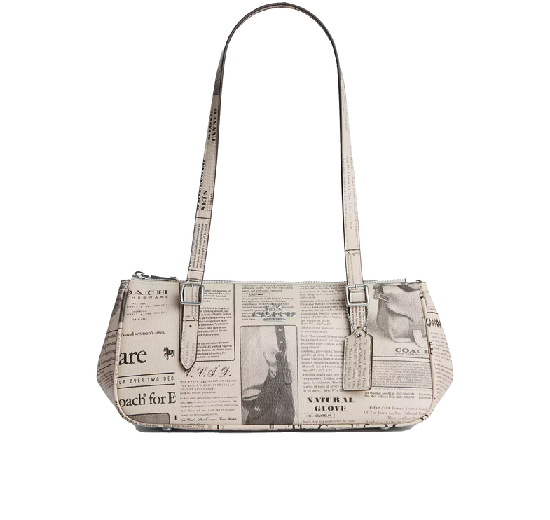 Coach Women's Asher Shoulder Bag With Newspaper Print Silver/Chalk Multi