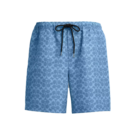 Coach Men's Signature Swim Trunks In Recycled Polyester Denim Signature