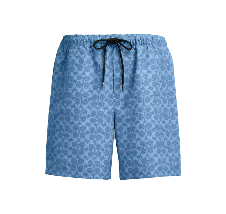 Coach Men's Signature Swim Trunks In Recycled Polyester Denim Signature