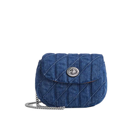 Coach Women's Turnlock Card Case With Quilting Silver/Denim