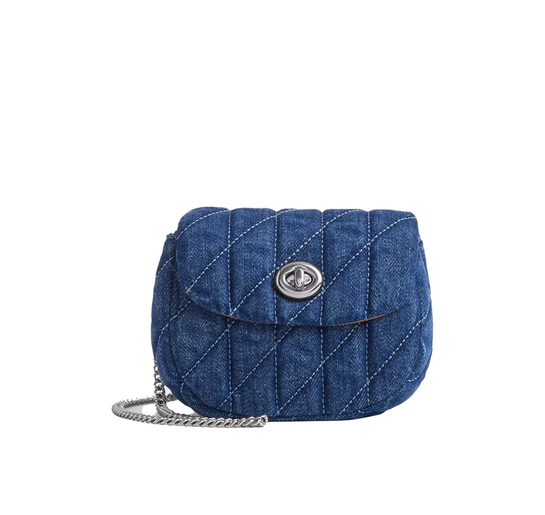 Coach Women's Turnlock Card Case With Quilting Silver/Denim