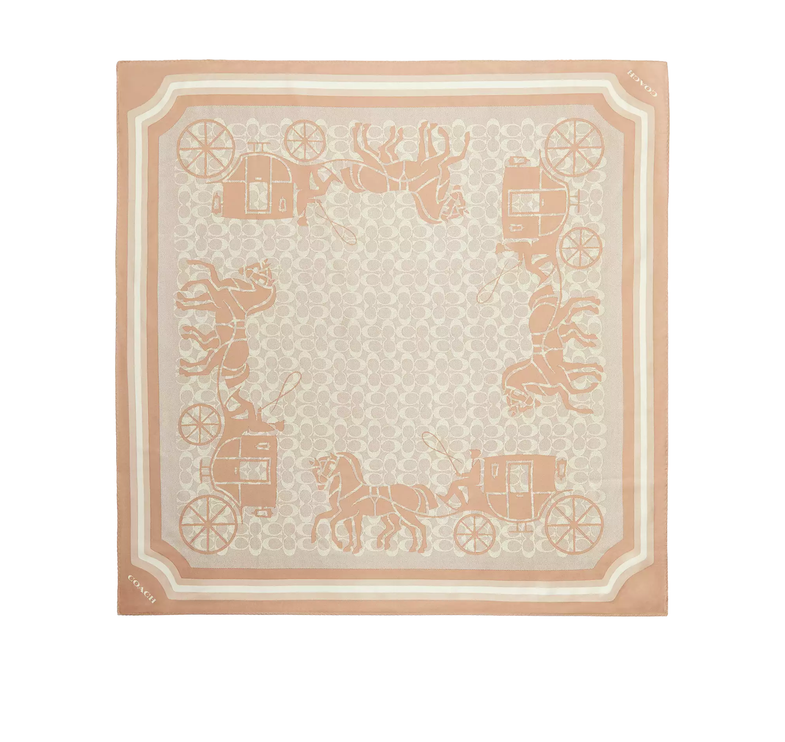 Coach Women's Signature Horse And Carriage Print Silk Square Scarf Taupe