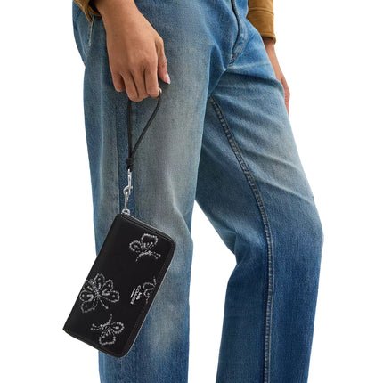 Coach Women's Long Zip Around Wallet With Butterfly Print Black/Silver
