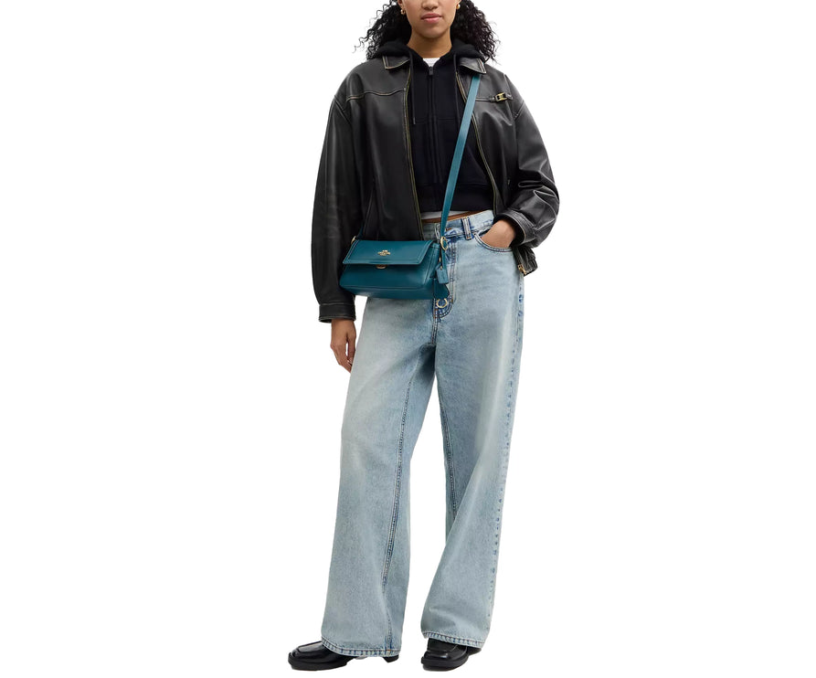 Coach Women's Etta Small Flap Shoulder Bag Gold/Teal Ink