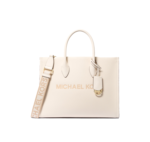 Michael Kors Women's Mirella Medium Pebbled Leather Tote Bag Lt Cream