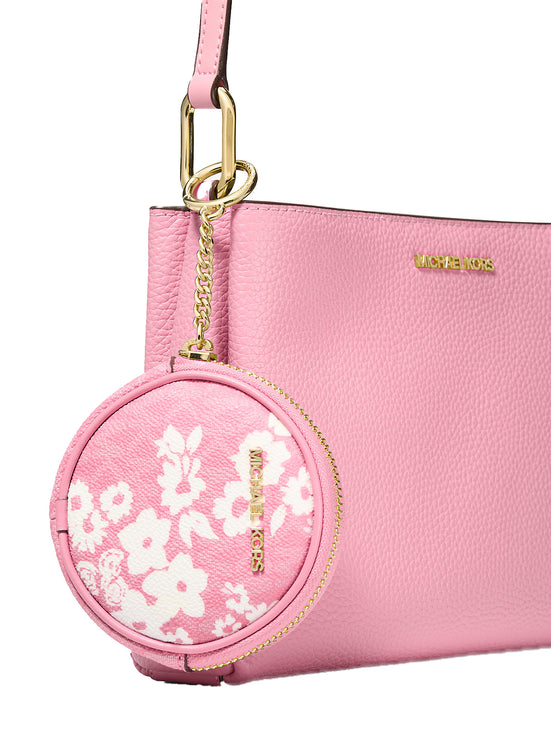 Michael Kors Women's Trisha Pebbled Leather Crossbody Bag With Printed Signature Logo Pouch Carnation/Gold