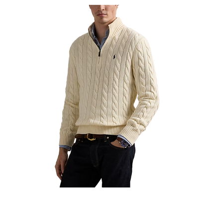 Polo Ralph Lauren Men's Cable-Knit Cotton Quarter-Zip Sweater Andover Cream