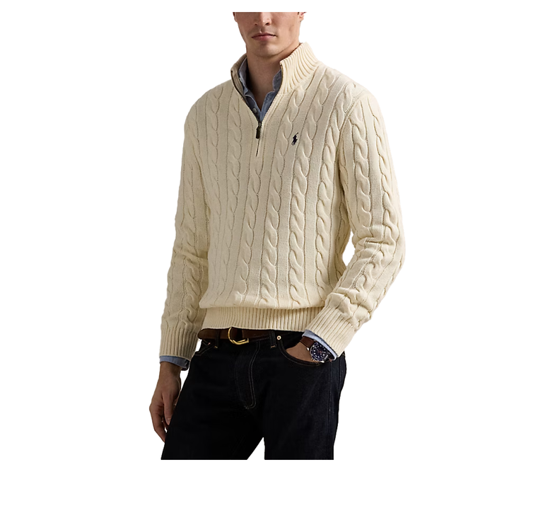 Polo Ralph Lauren Men's Cable-Knit Cotton Quarter-Zip Sweater Andover Cream