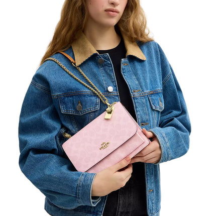 Coach Women's Klare Crossbody Bag In Signature Canvas With Charms Gold/Powder Pink