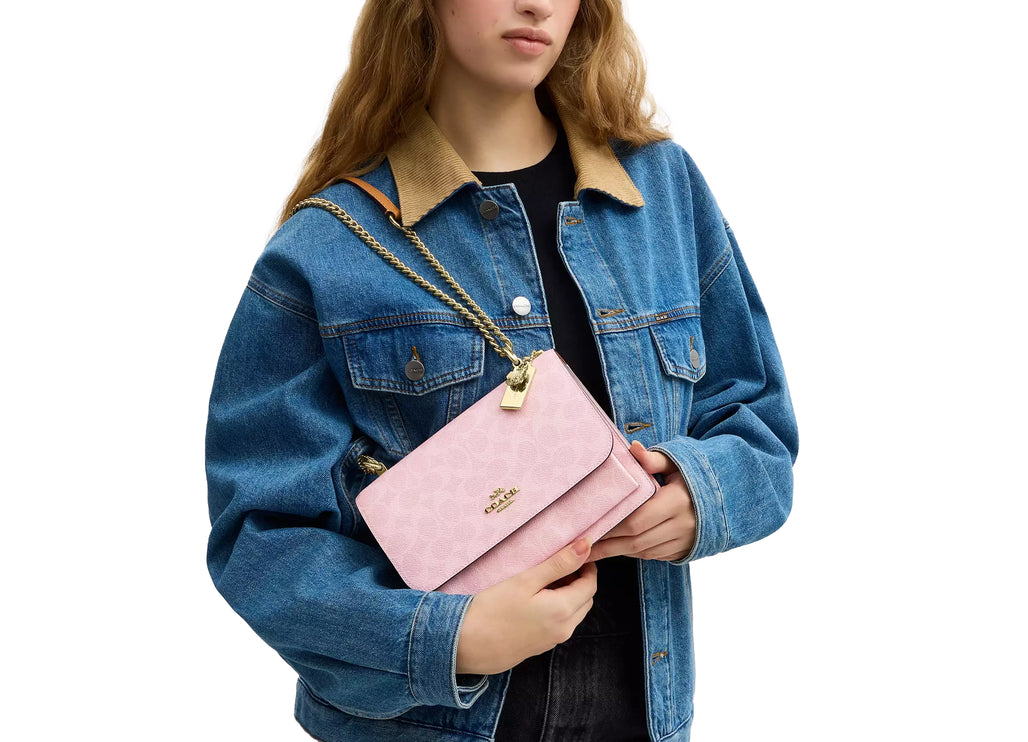 Coach Women's Klare Crossbody Bag In Signature Canvas With Charms Gold/Powder Pink