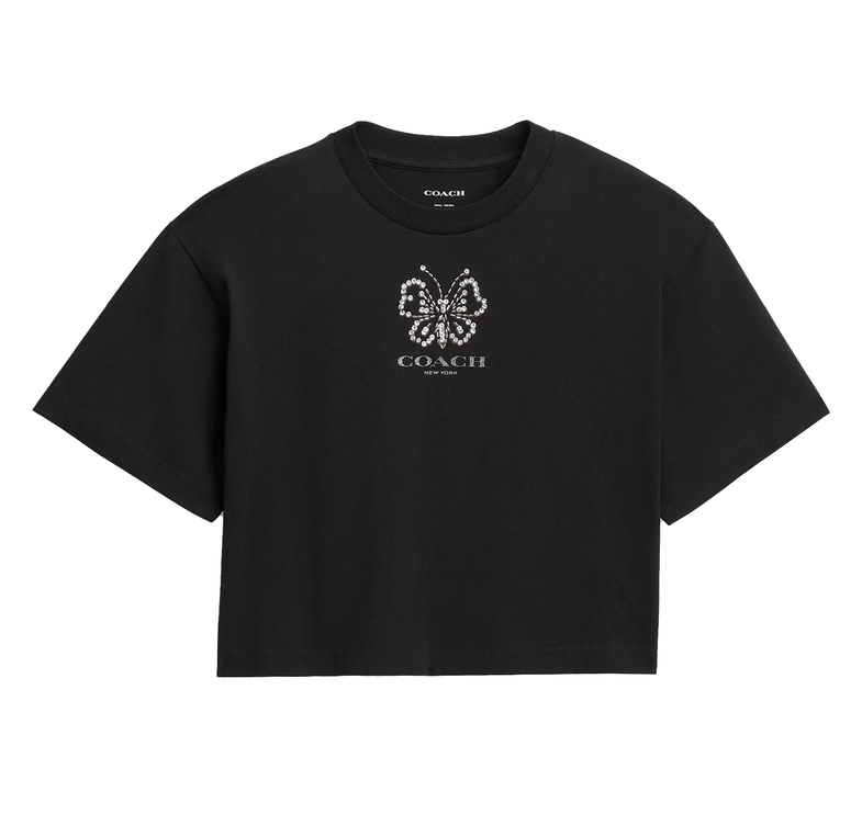 Coach Women's Butterfly Cropped T-Shirt Black