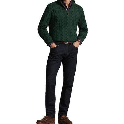 Polo Ralph Lauren Men's Cable-Knit Cotton Quarter-Zip Sweater Scotch Pine Heather
