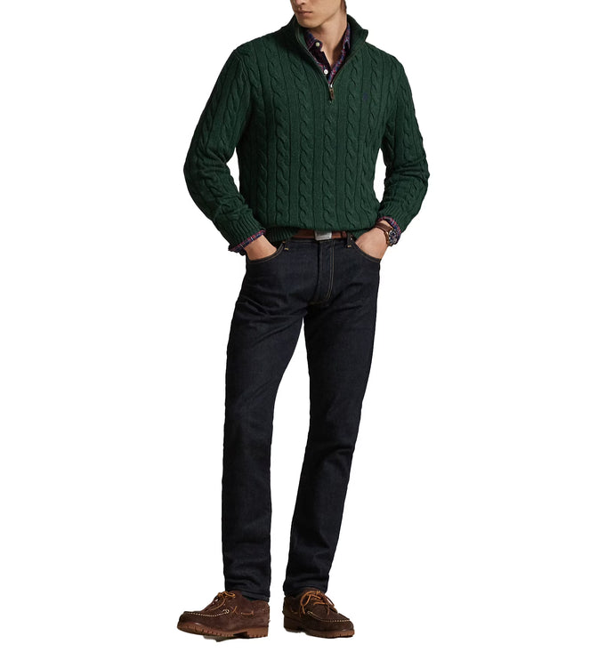 Polo Ralph Lauren Men's Cable-Knit Cotton Quarter-Zip Sweater Scotch Pine Heather