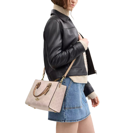 Coach Women's Maggie Small Tote Bag In Blocked Signature Canvas Gold/Sand/Tan