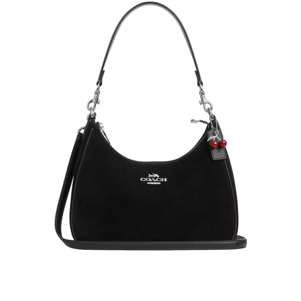 Coach Women's Teri Hobo Bag With Cherry Charm Suede Black/Silver