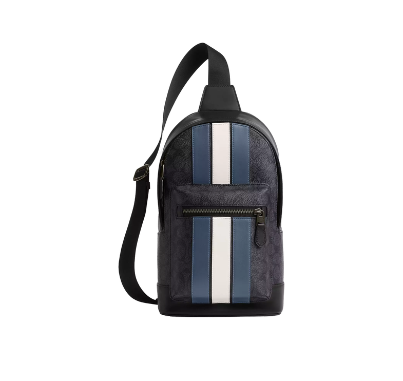 Coach Women's West Pack In Signature Canvas With Varsity Stripe Gunmetal/Charcoal/Denim/Chalk