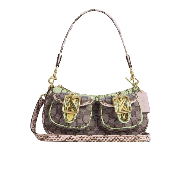 Coach Women's Ashton Shoulder Bag In Signature Jacquard Snake Embossed Leather/Gold/Oak Multi