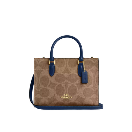 Coach Women's Maggie Small Tote Bag In Signature Canvas Gold/Tan/Deep Blue