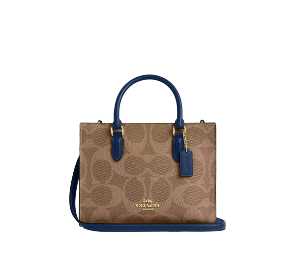 Coach Women's Maggie Small Tote Bag In Signature Canvas Gold/Tan/Deep Blue