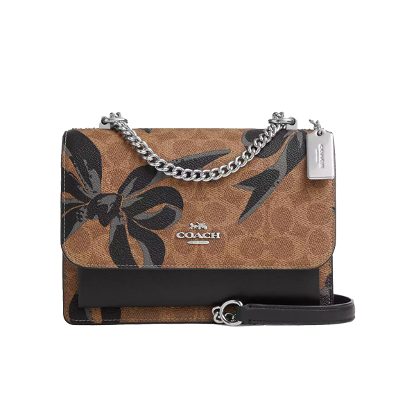 Coach Women's Klare Crossbody Bag In Signature Canvas With Bow Print Silver/Tan/Black Multi