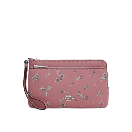 Coach Women's Double Zip Wallet With Star Print Pink/Silver