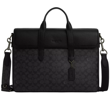 Coach Unisex Sullivan Portfolio Brief In Signature Canvas Gunmetal/Charcoal/Black