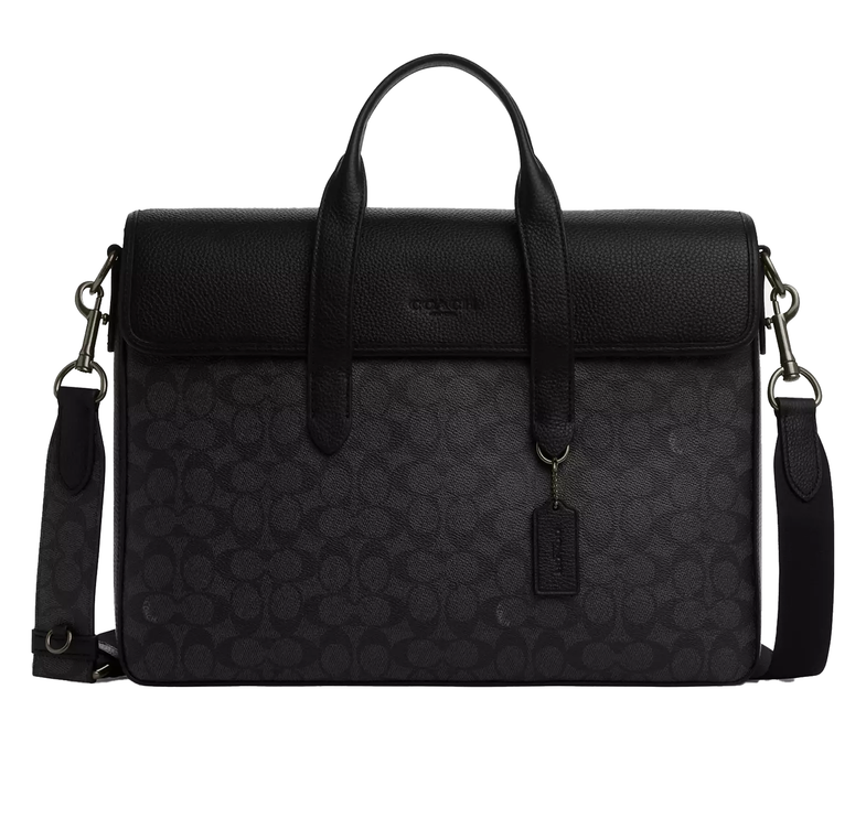 Coach Unisex Sullivan Portfolio Brief In Signature Canvas Gunmetal/Charcoal/Black