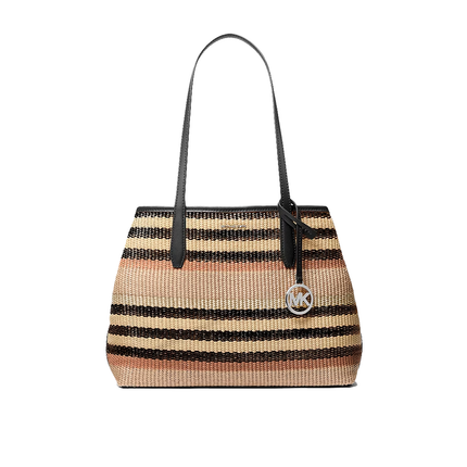 Michael Kors Women's Avalon Medium Striped Woven Tote Bag Black