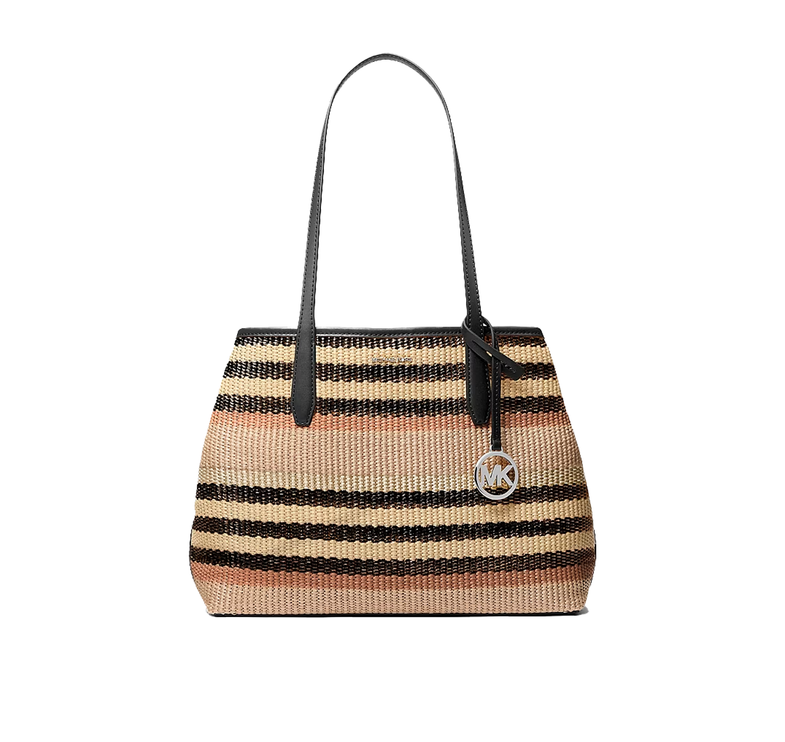 Michael Kors Women's Avalon Medium Striped Woven Tote Bag Black