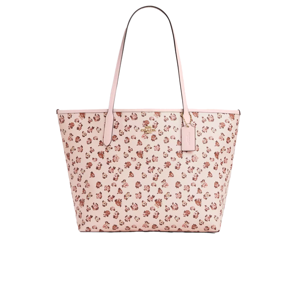 Coach Women's City Tote Bag With Rose Print Gold/Blush Multi