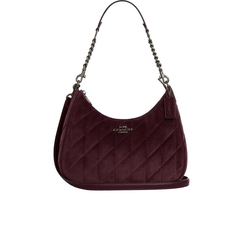 Coach Women's Teri Hobo Bag In Organic Cotton With Quilting Gunmetal/Burgundy
