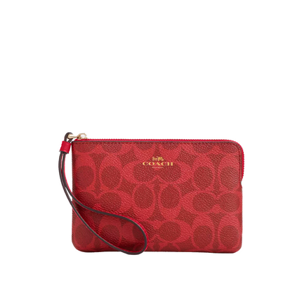 Coach Women's Corner Zip Wristlet In Signature Canvas Gold/Bold Red