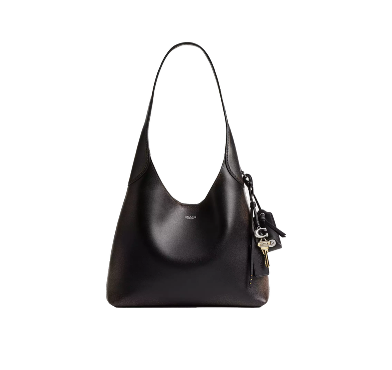 Coach Women's Brooklyn Shoulder Bag 28 In Loved Leather Silver/Black Brown